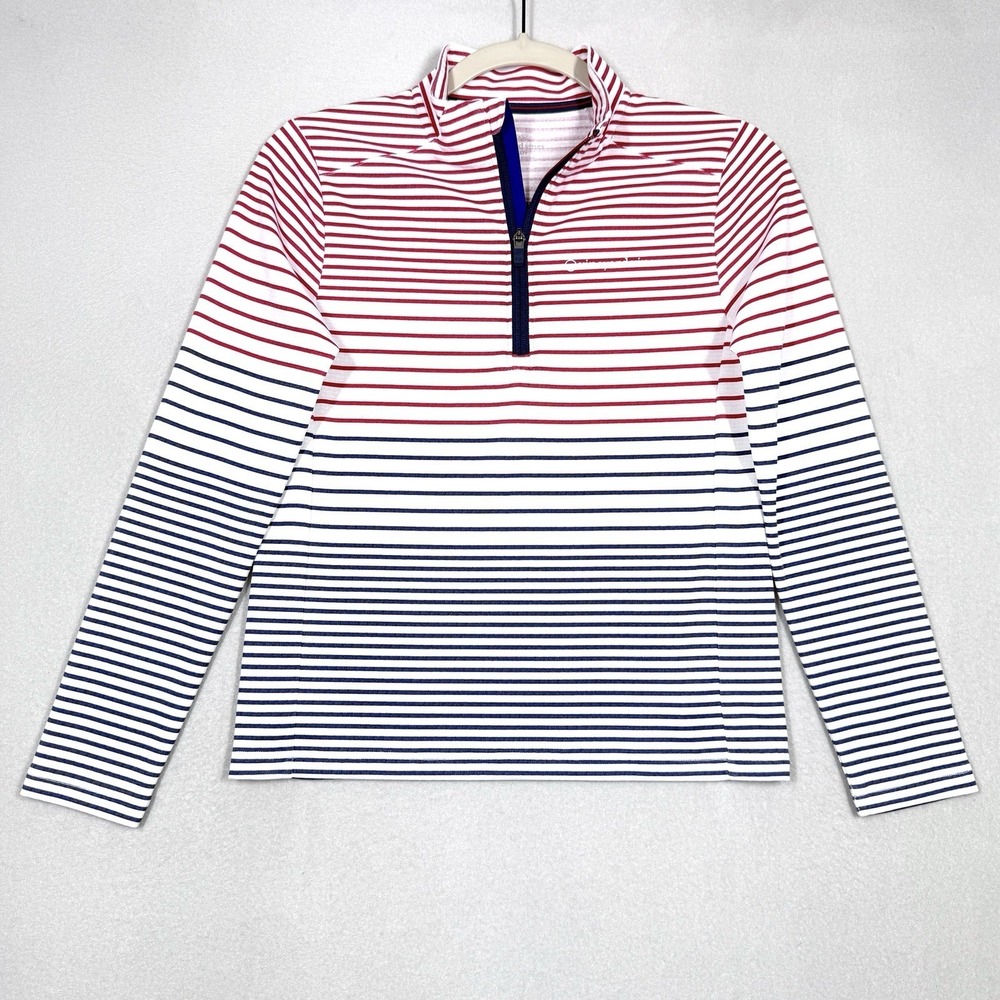 Vineyard‎ Vines Top Girls Medium 12 14 Sankaty 1/4 Zip Pullover Red White Blue